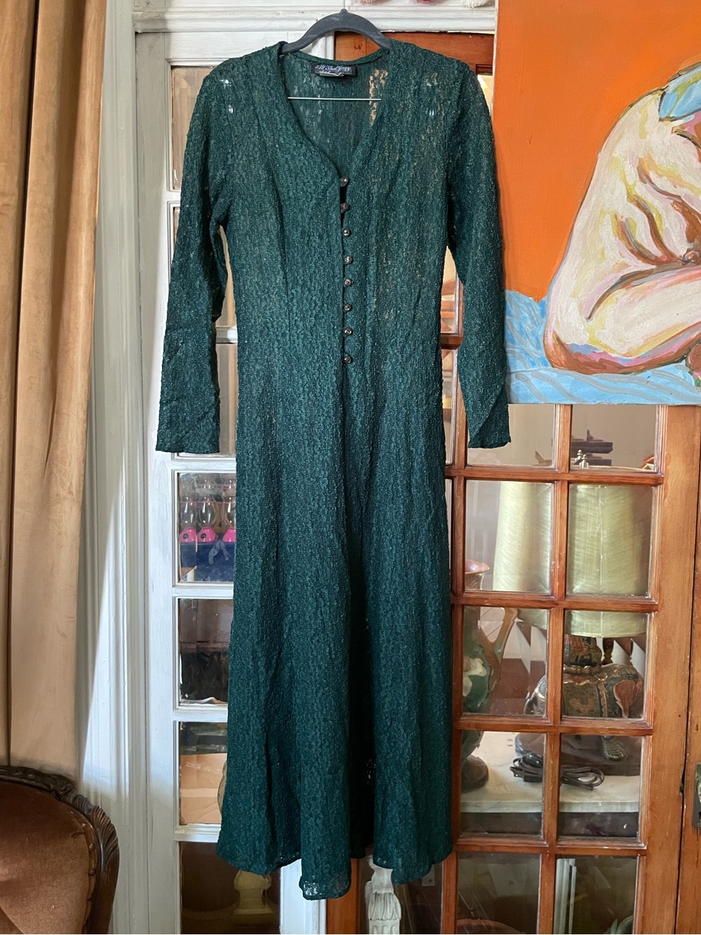 Vintage Emerald Green Lace Corset Whimsygoth Dress size 9/10